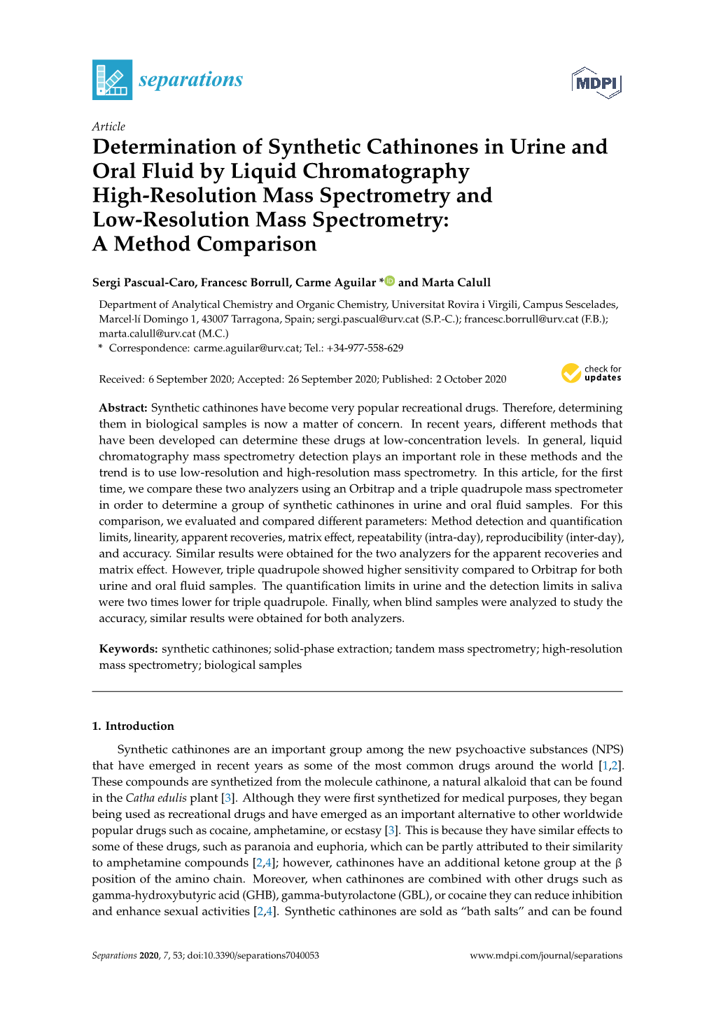 Determination of Synthetic Cathinones in Urine and Oral Fluid by Liquid