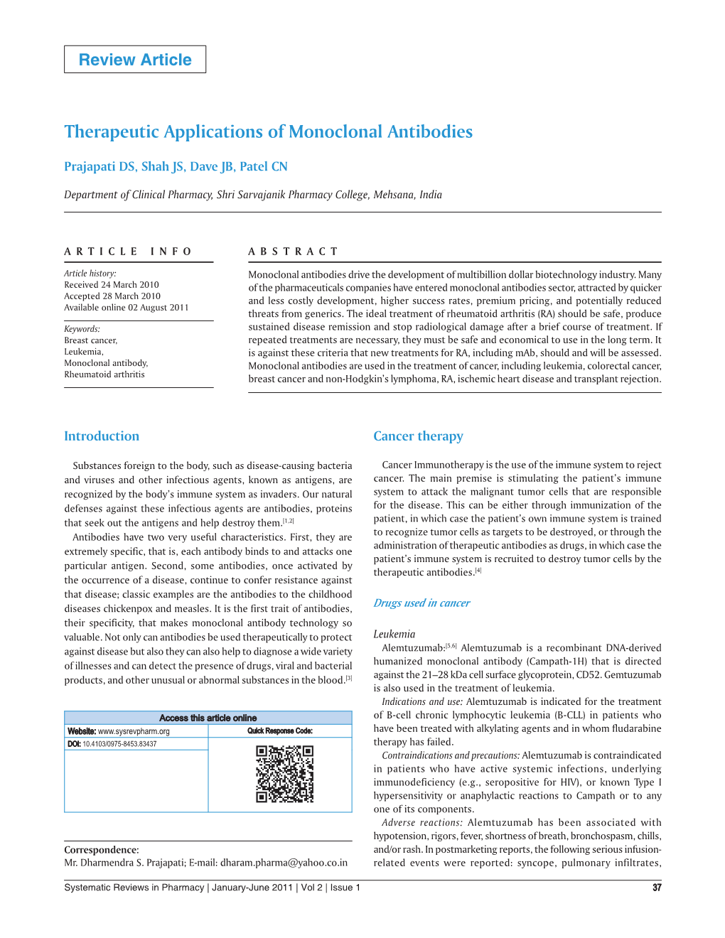 Therapeutic Applications of Monoclonal Antibodies