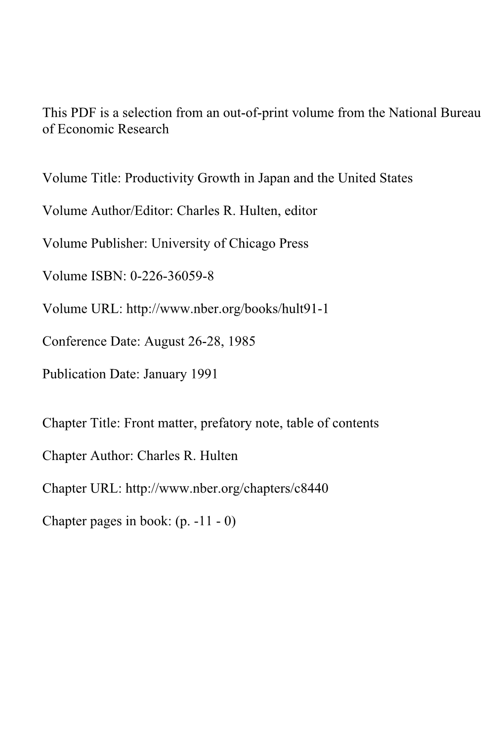 Front Matter, Prefatory Note, Table of Contents