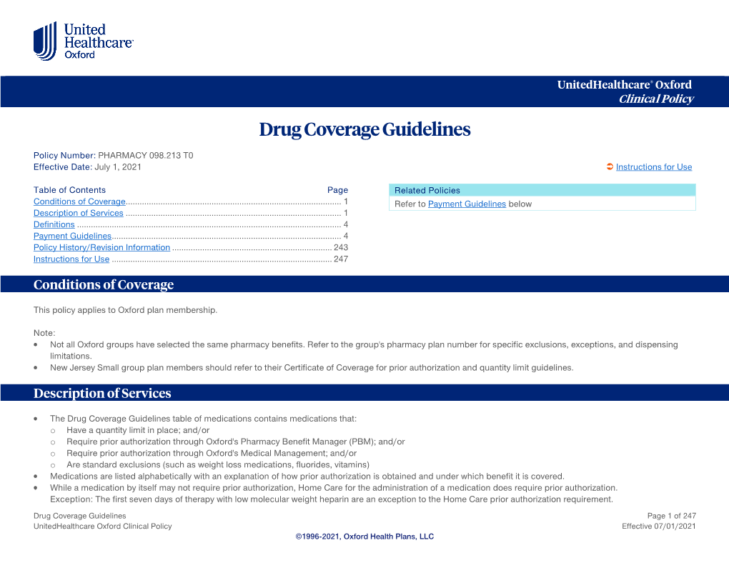 Drug Coverage Guidelines