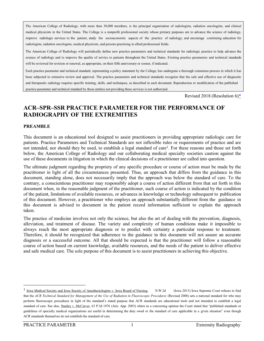 Acr–Spr–Ssr Practice Parameter for the Performance of Radiography of the Extremities