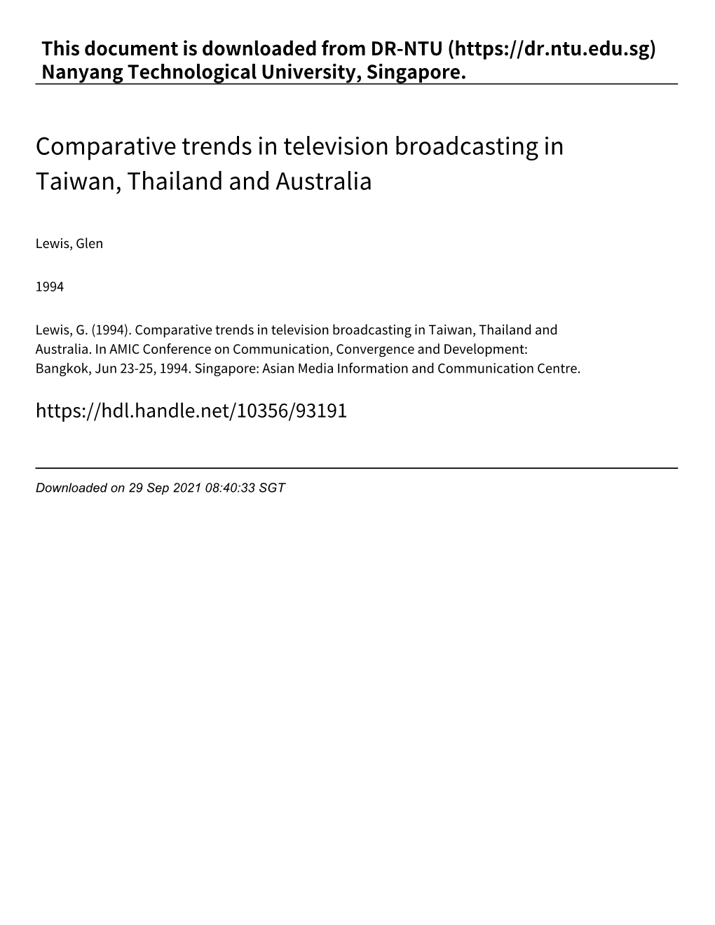 Comparative Trends in Television Broadcasting in Taiwan, Thailand and Australia