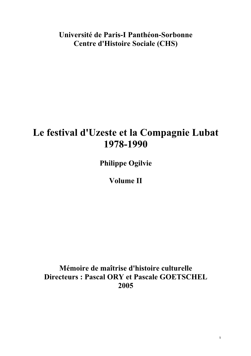 Le Festival D'uzeste Et La Compagnie Lubat 1978-1990