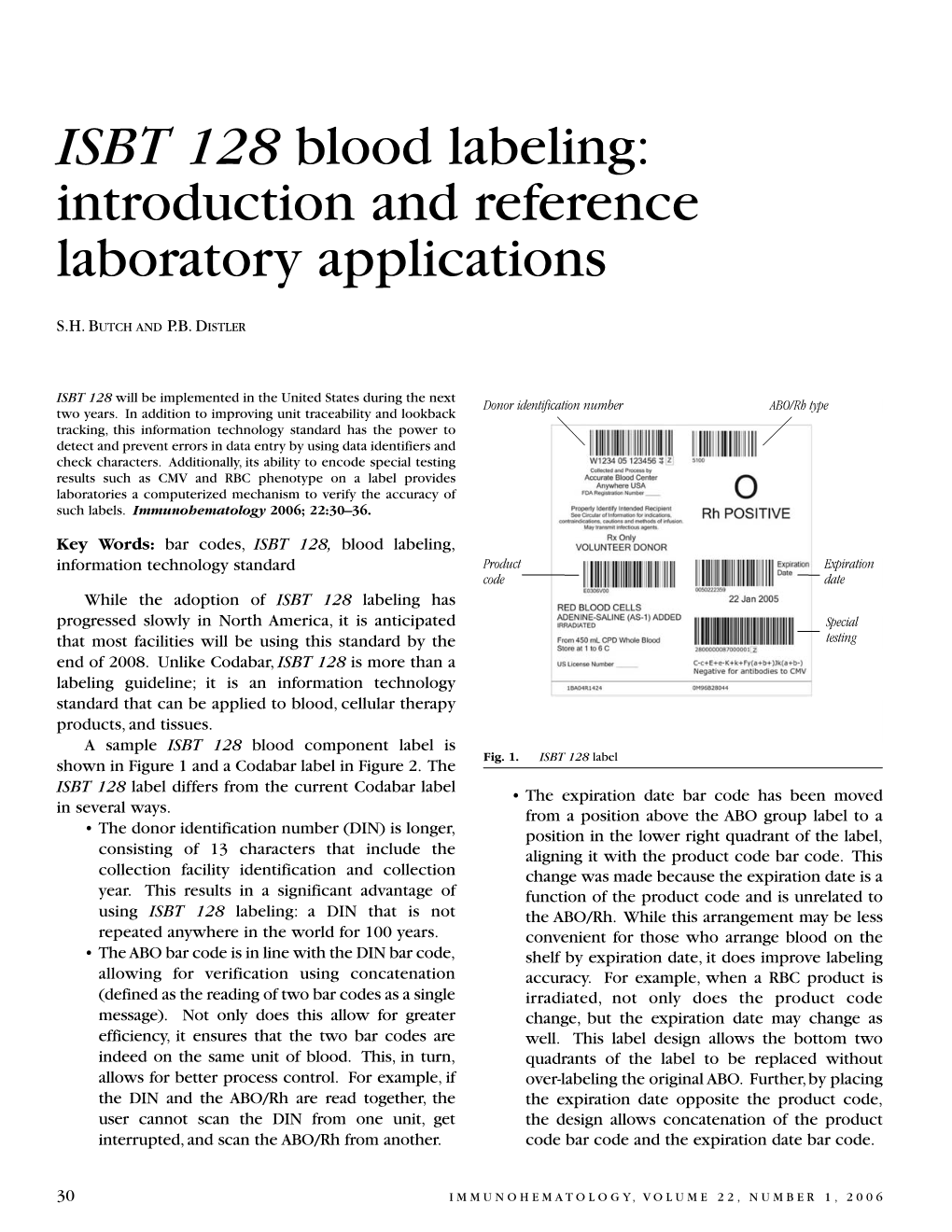 ISBT 128 Blood Labeling: Introduction and Reference Laboratory Applications