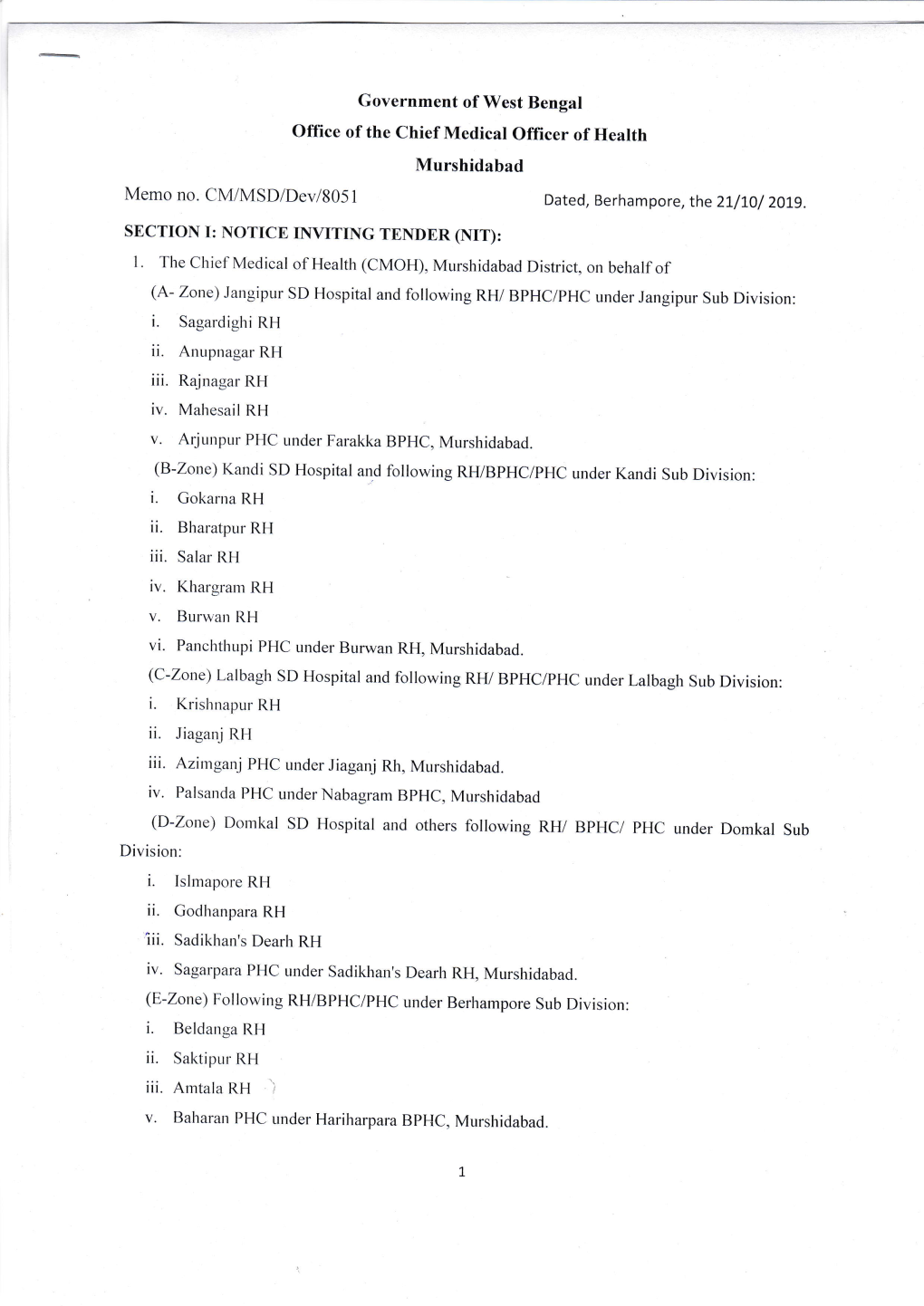 Murshidabad SECTION I: NOTICE INVITING TBNDER