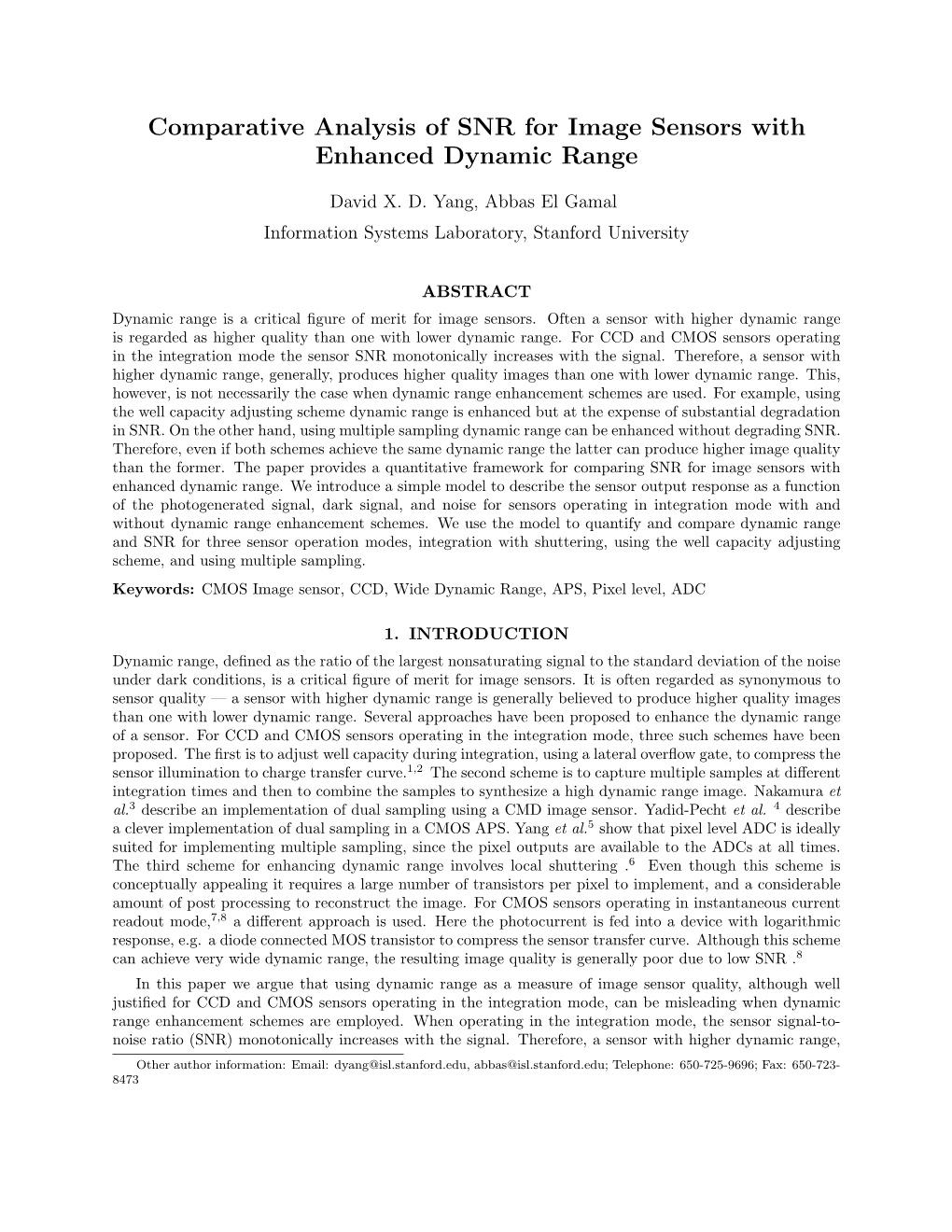 Comparative Analysis of SNR for Image Sensors with Enhanced Dynamic Range