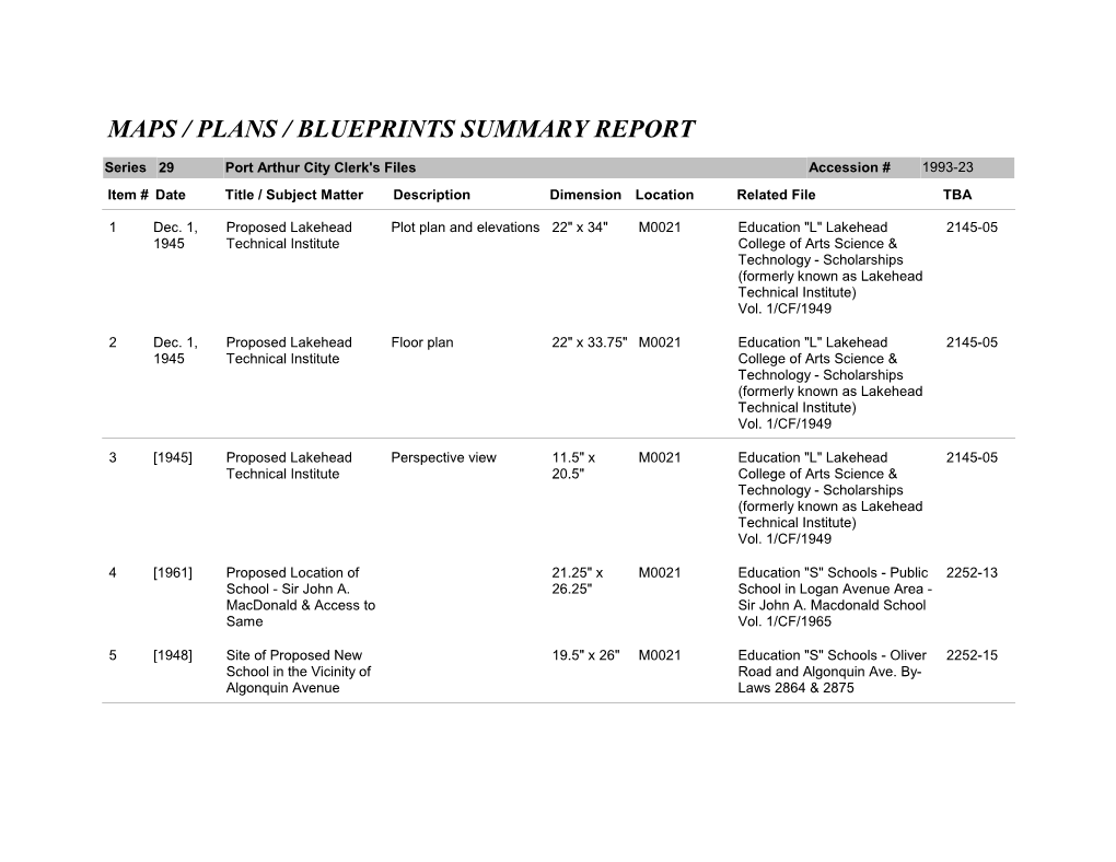 Maps / Plans / Blueprints Summary Report