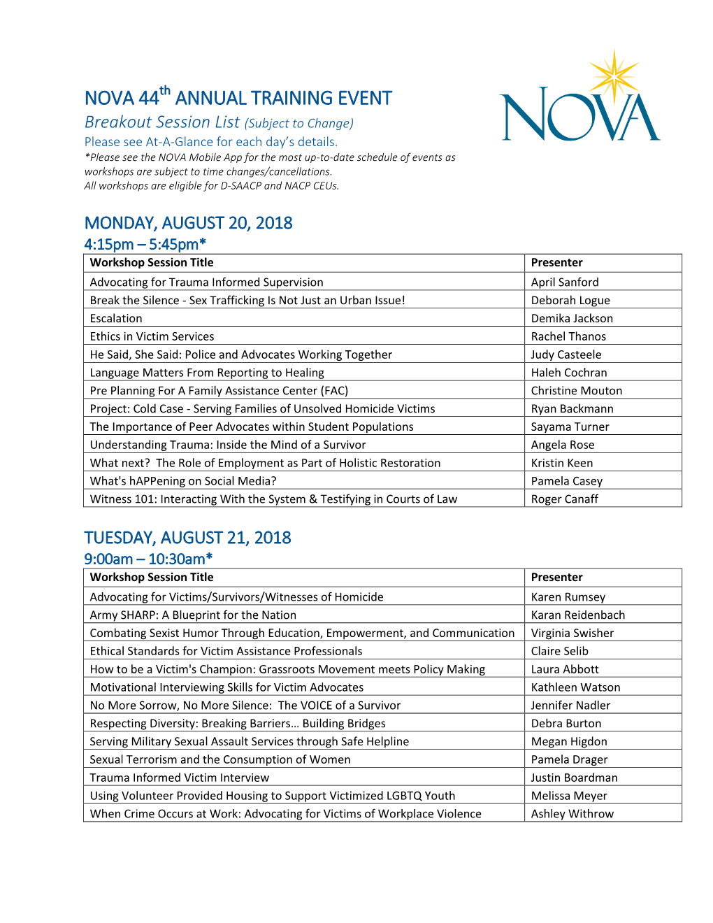 Nova 44 Annual Training Event