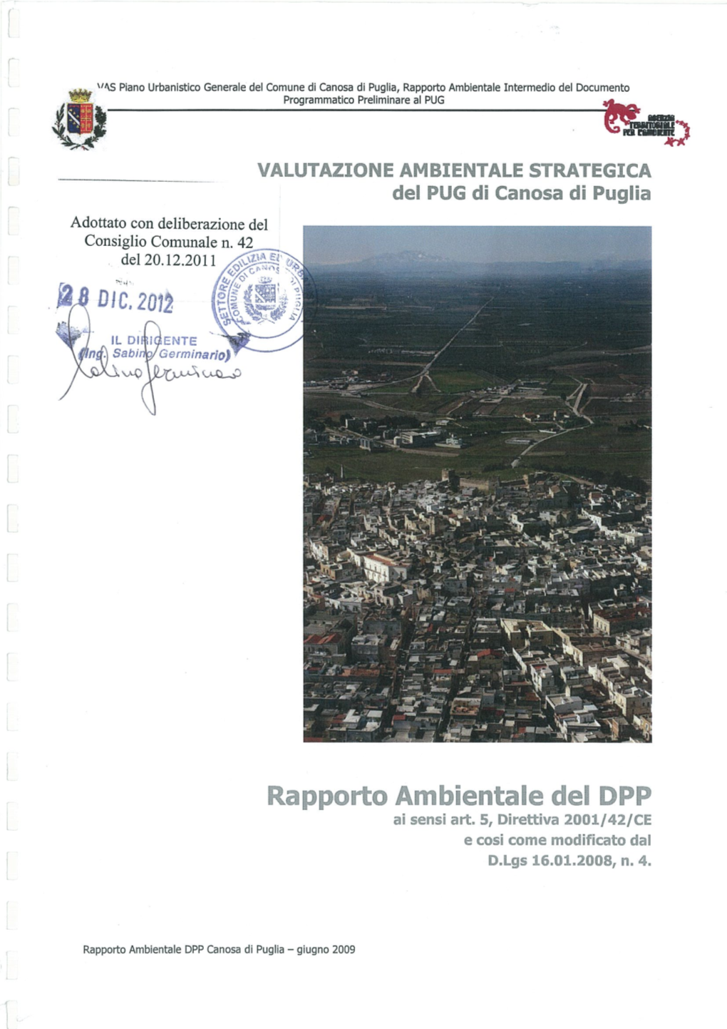 VAS Piano Urbanistico Generale Del Comune Di Canosa Di Puglia, Rapporto Ambientale Intermedio Del Documento Programmatico Preliminare Al PUG