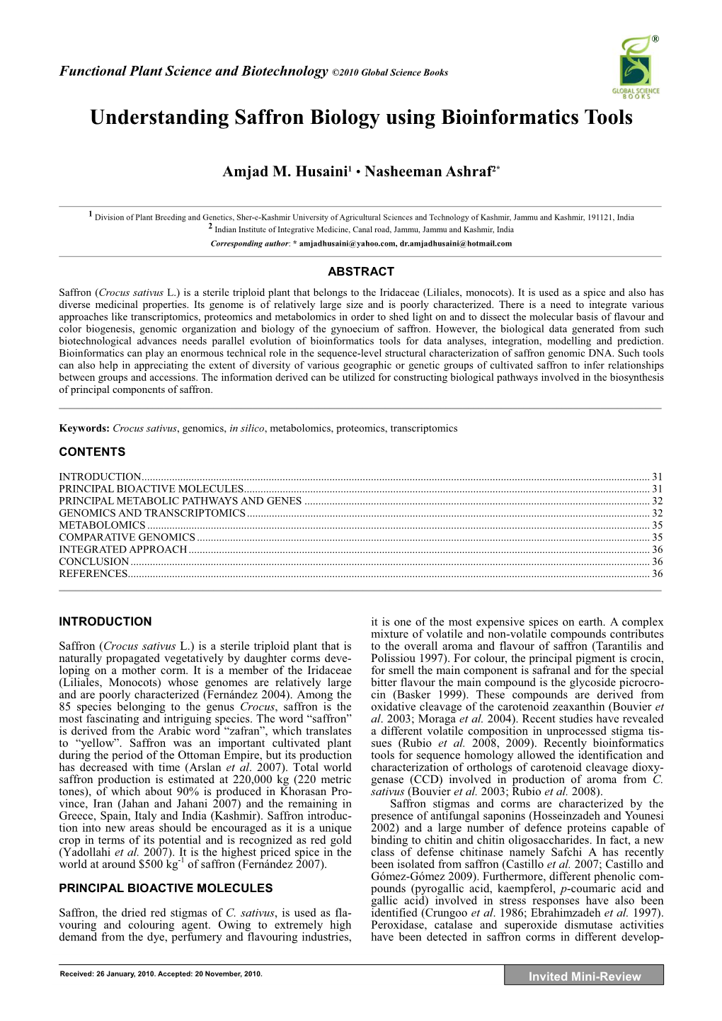 Understanding Saffron Biology Using Bioinformatics Tools