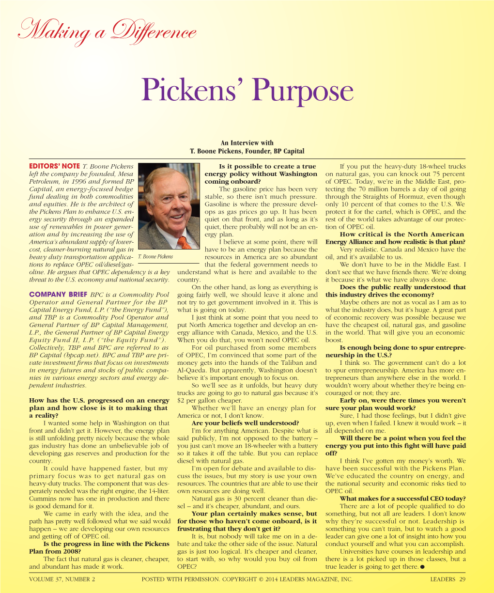 To Download a PDF of an Interview with T. Boone Pickens, Founder, BP