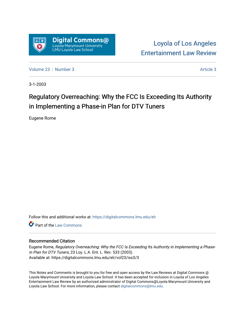 Regulatory Overreaching: Why the FCC Is Exceeding Its Authority in Implementing a Phase-In Plan for DTV Tuners