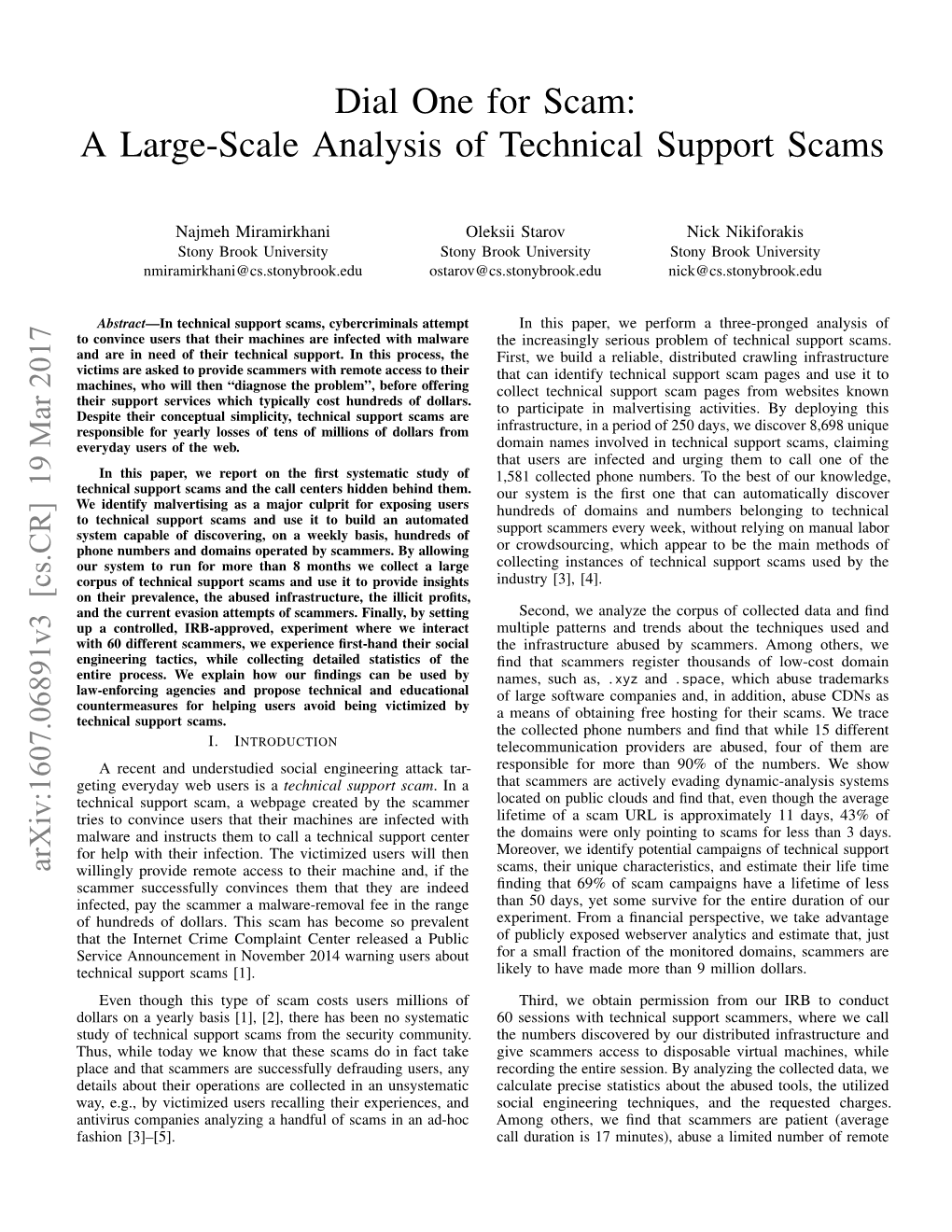 Dial One for Scam: a Large-Scale Analysis of Technical Support Scams