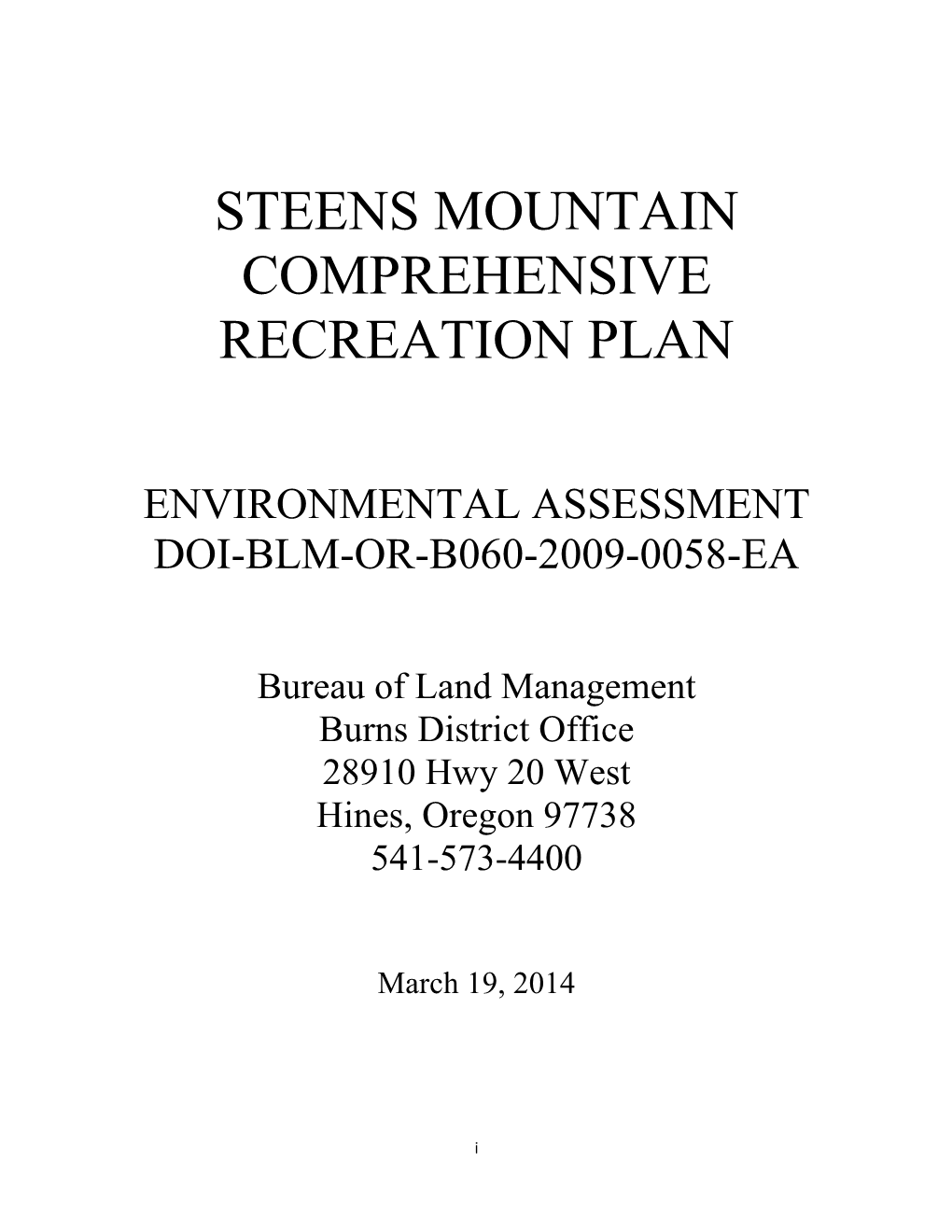 Steens Mountain Comprehensive Recreation Plan