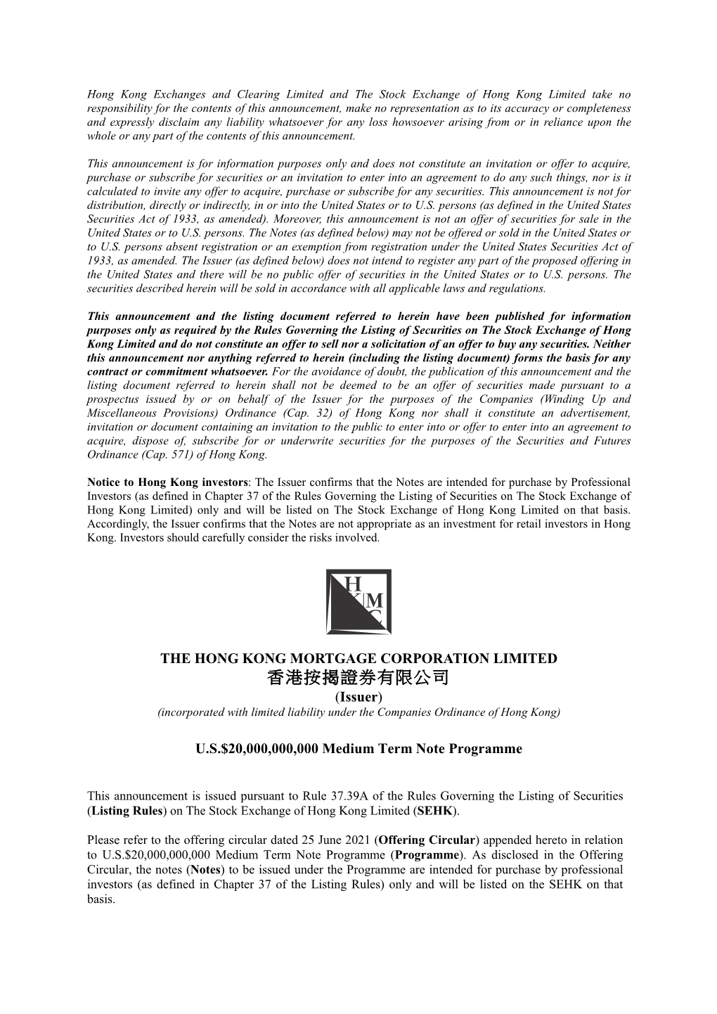 香港按揭證券有限公司 (Issuer) (Incorporated with Limited Liability Under the Companies Ordinance of Hong Kong)