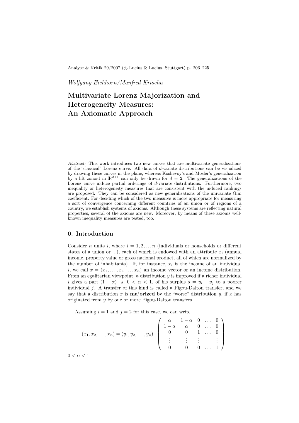 Multivariate Lorenz Majorization and Heterogeneity Measures: an Axiomatic Approach