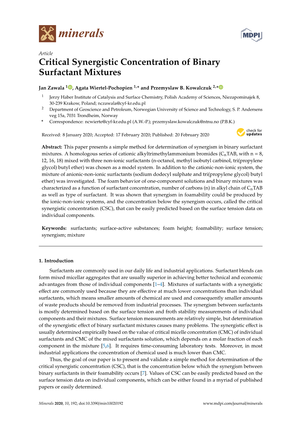 Critical Synergistic Concentration of Binary Surfactant Mixtures