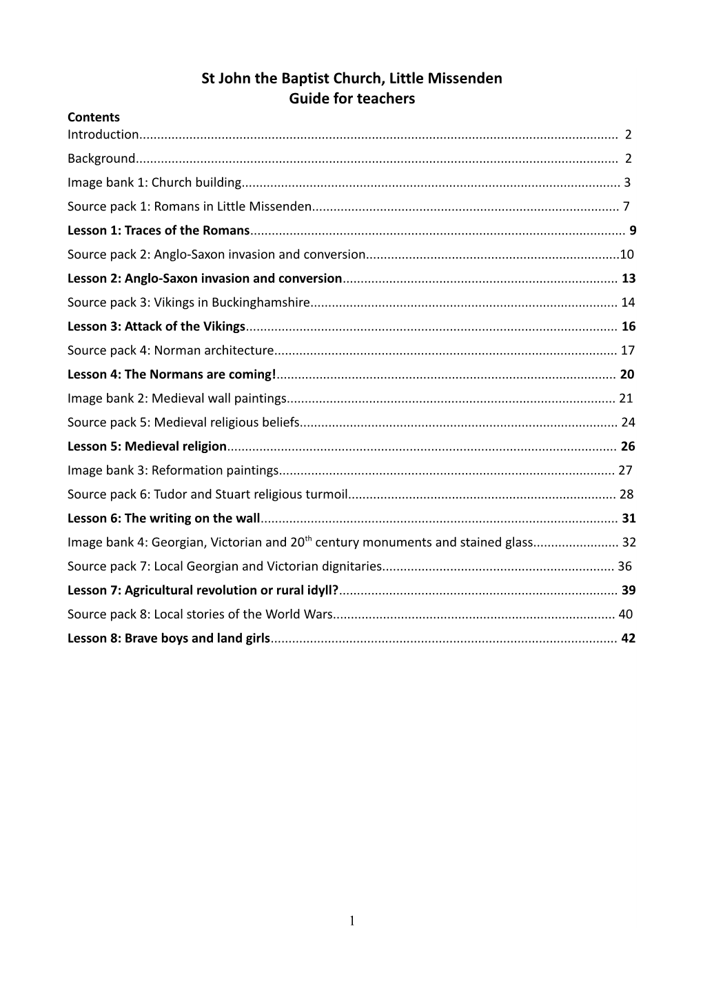 St John the Baptist Church, Little Missenden Guide for Teachers Contents Introduction