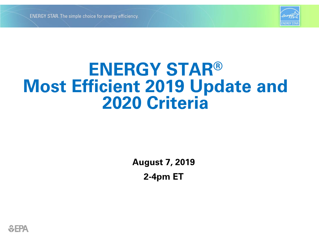 ENERGY STAR Most Efficient 2020 Stakeholder Webinar