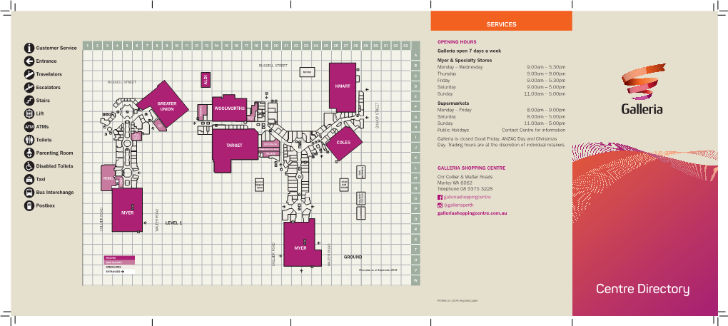 Centre Directory Printed on 100% Recycled Paper