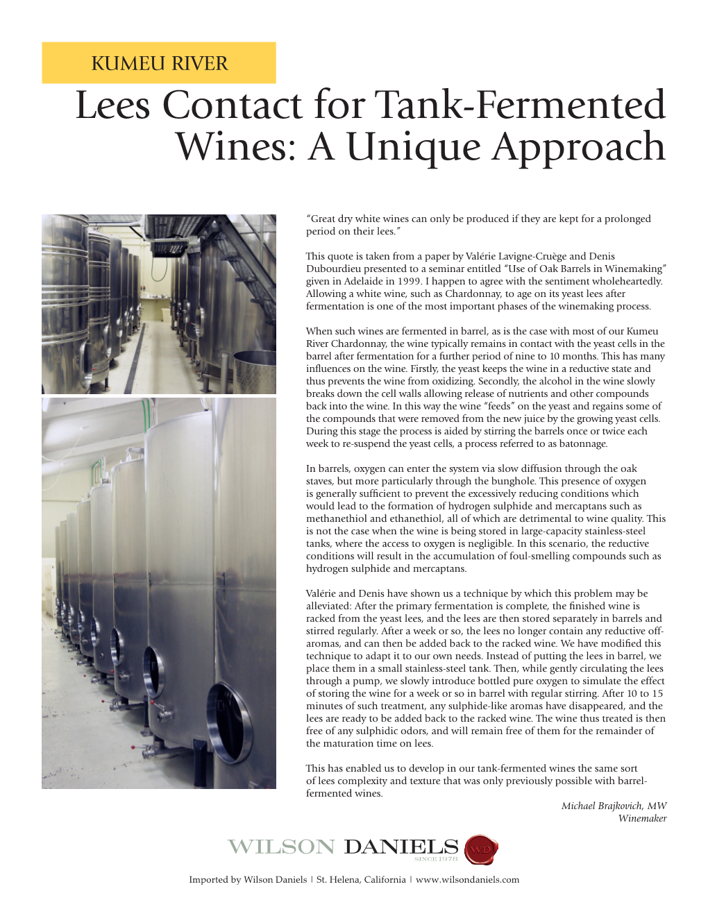 Lees Contact for Tank-Fermented Wines: a Unique Approach