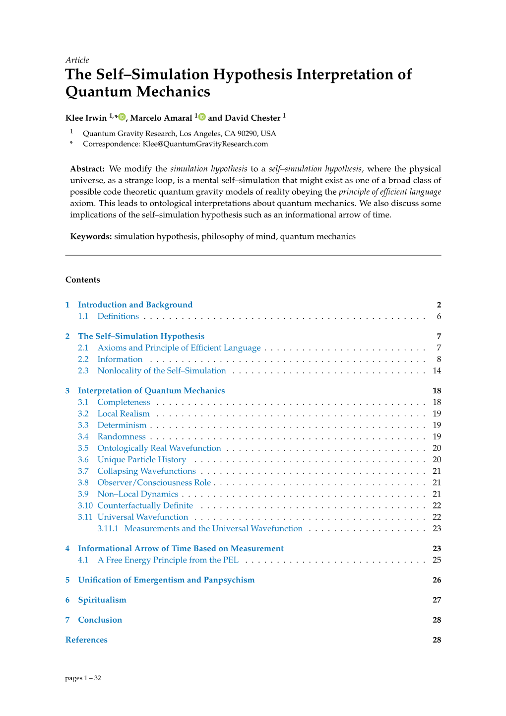 The Self–Simulation Hypothesis Interpretation of Quantum Mechanics