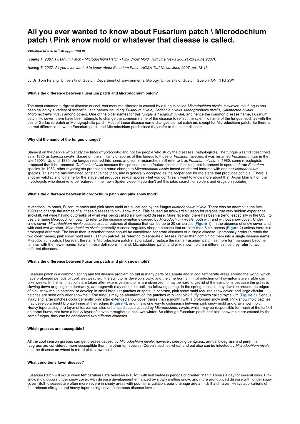 All You Ever Wanted to Know About Fusarium Patch \ Microdochium Patch \ Pink Snow Mold Or Whatever That Disease Is Called