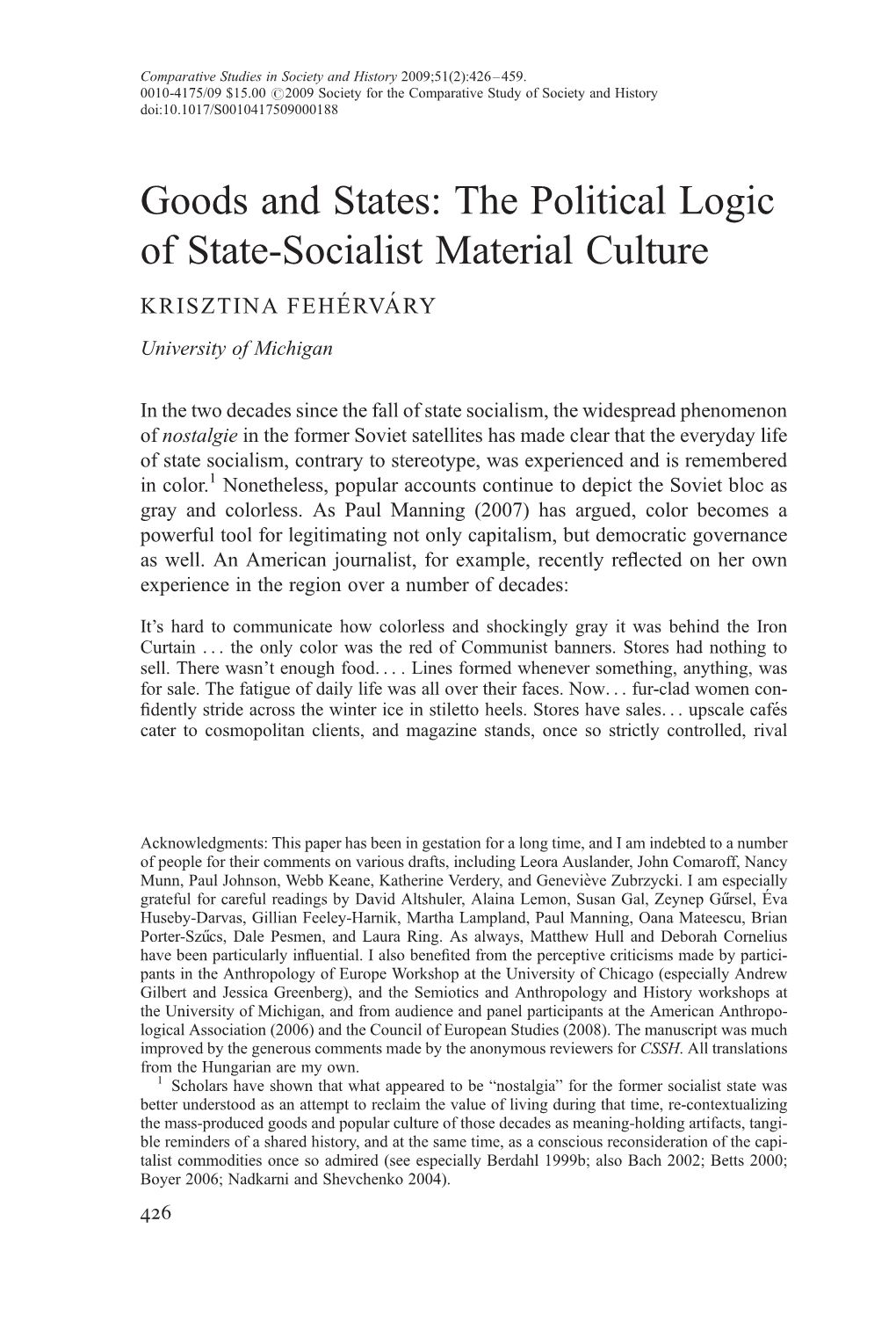 The Political Logic of State-Socialist Material Culture