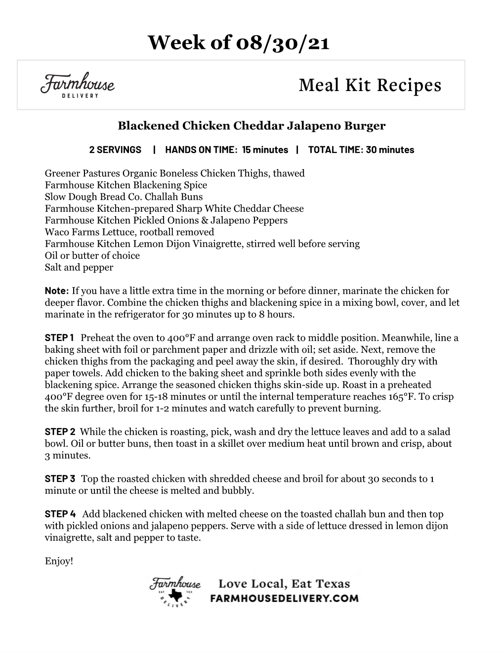 To Download the Cooking Instructions for Week 08/30/21