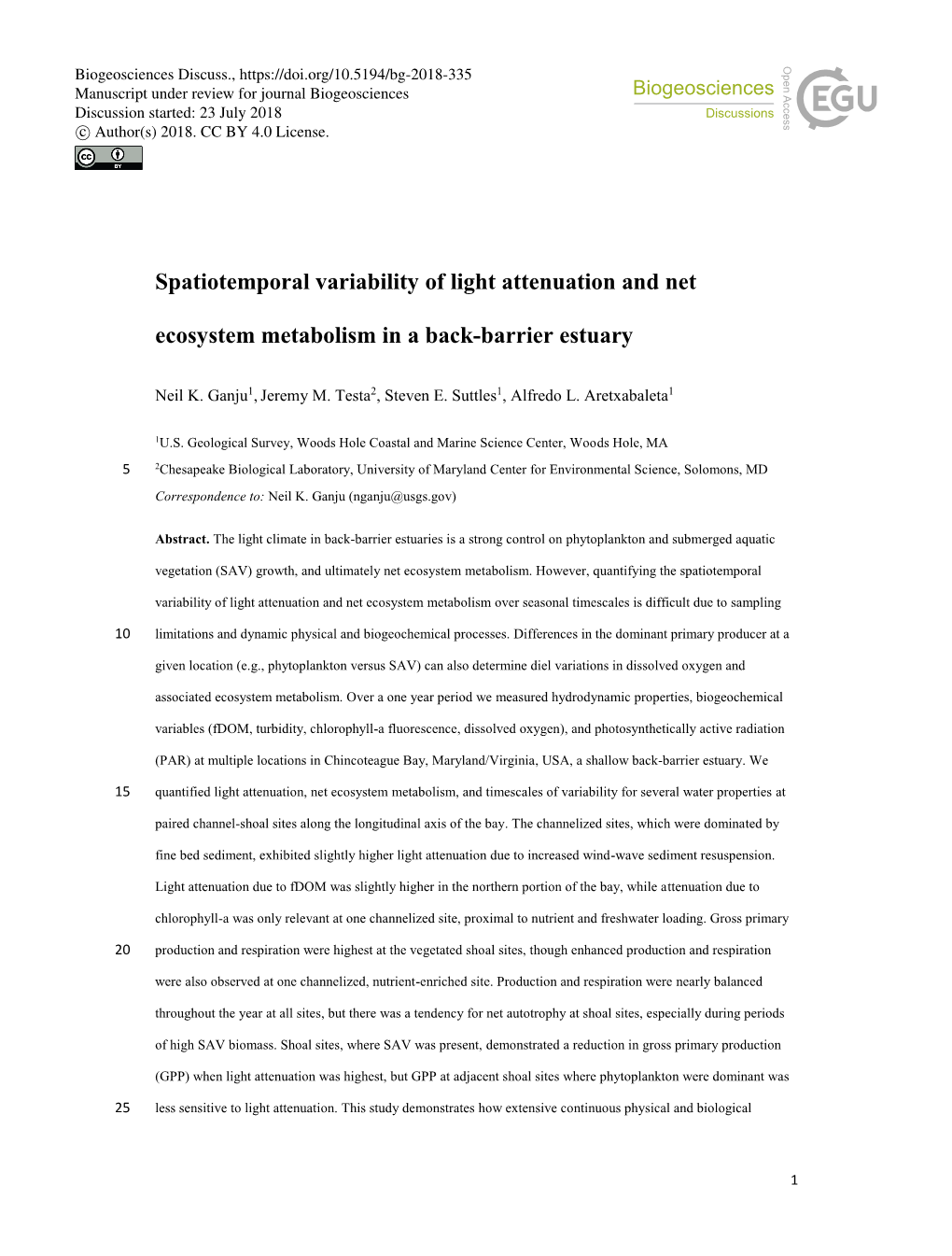 Spatiotemporal Variability of Light Attenuation and Net Ecosystem