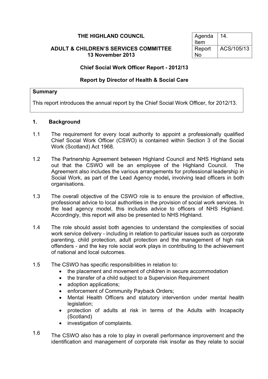 Chief Social Work Officer Report - 2012/13