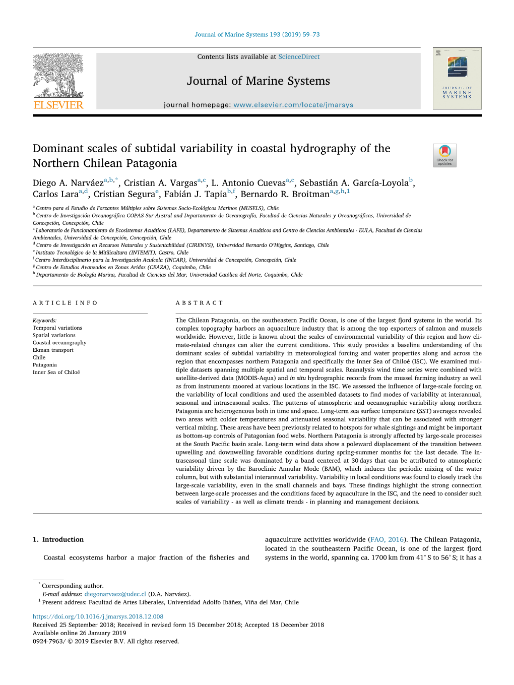 Dominant Scales of Subtidal Variability in Coastal Hydrography of the Northern Chilean Patagonia T