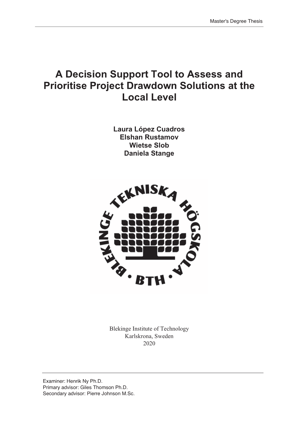 A Decision Support Tool to Assess and Prioritise Project Drawdown Solutions at the Local Level