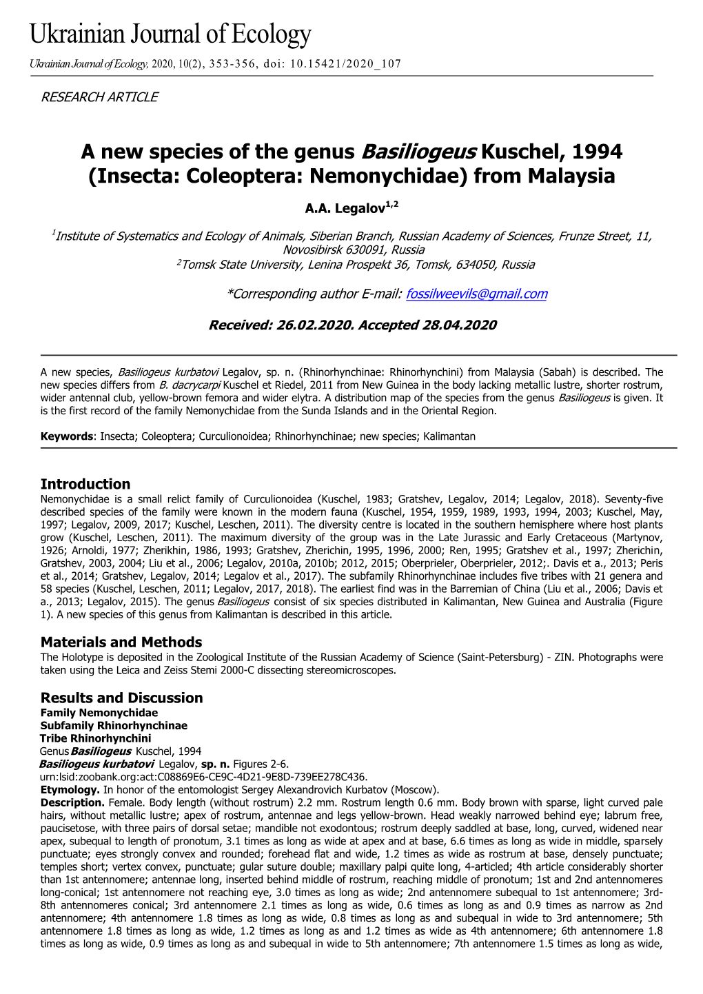 Insecta: Coleoptera: Nemonychidae) from Malaysia