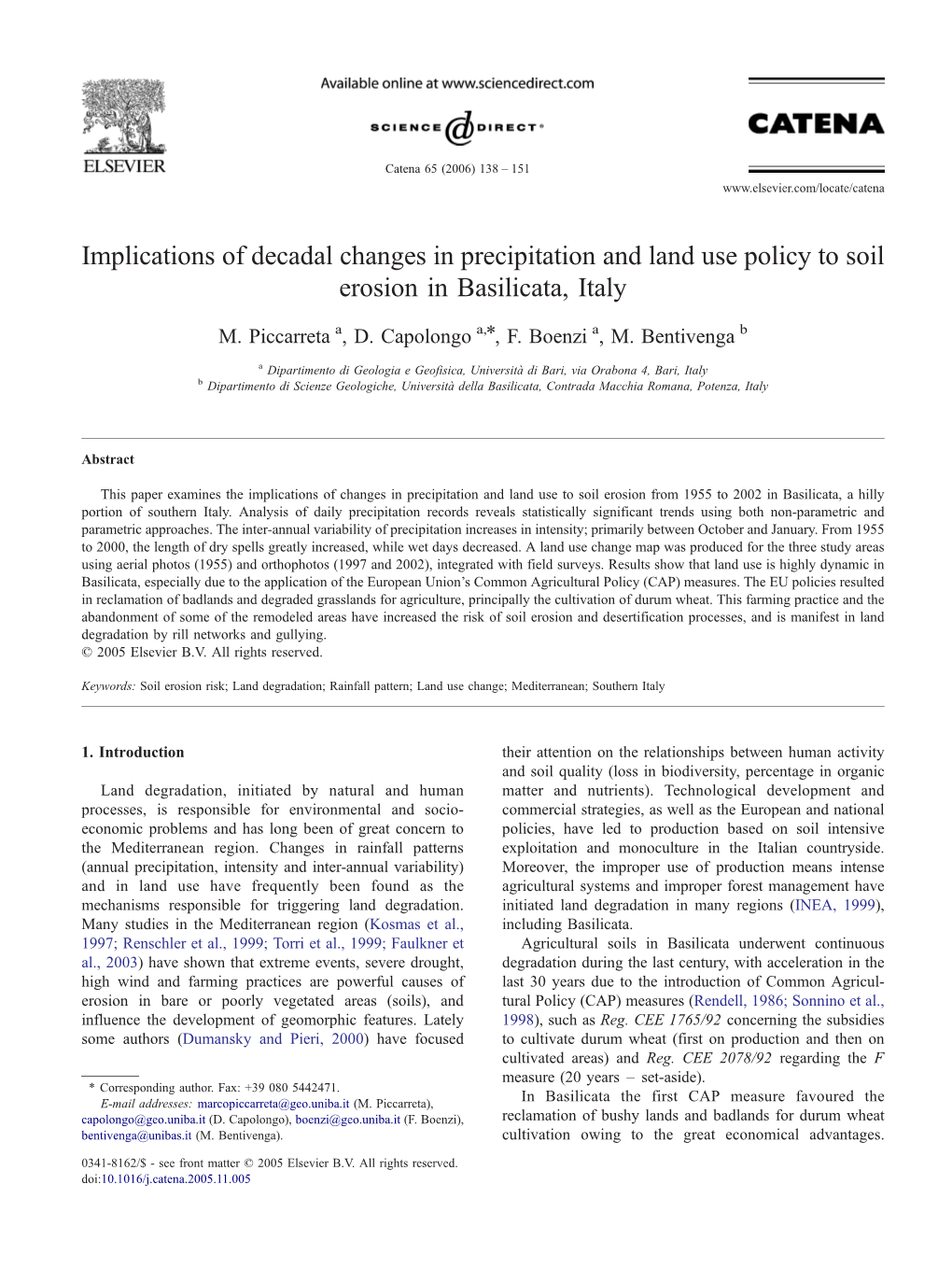 Implications of Decadal Changes in Precipitation and Land Use Policy to Soil Erosion in Basilicata, Italy