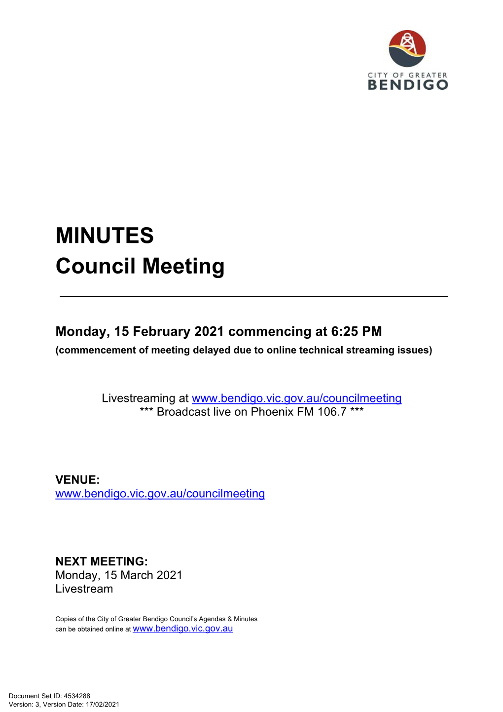 ECM 4534288 V3 Council Meeting Minutes 15 February 2021
