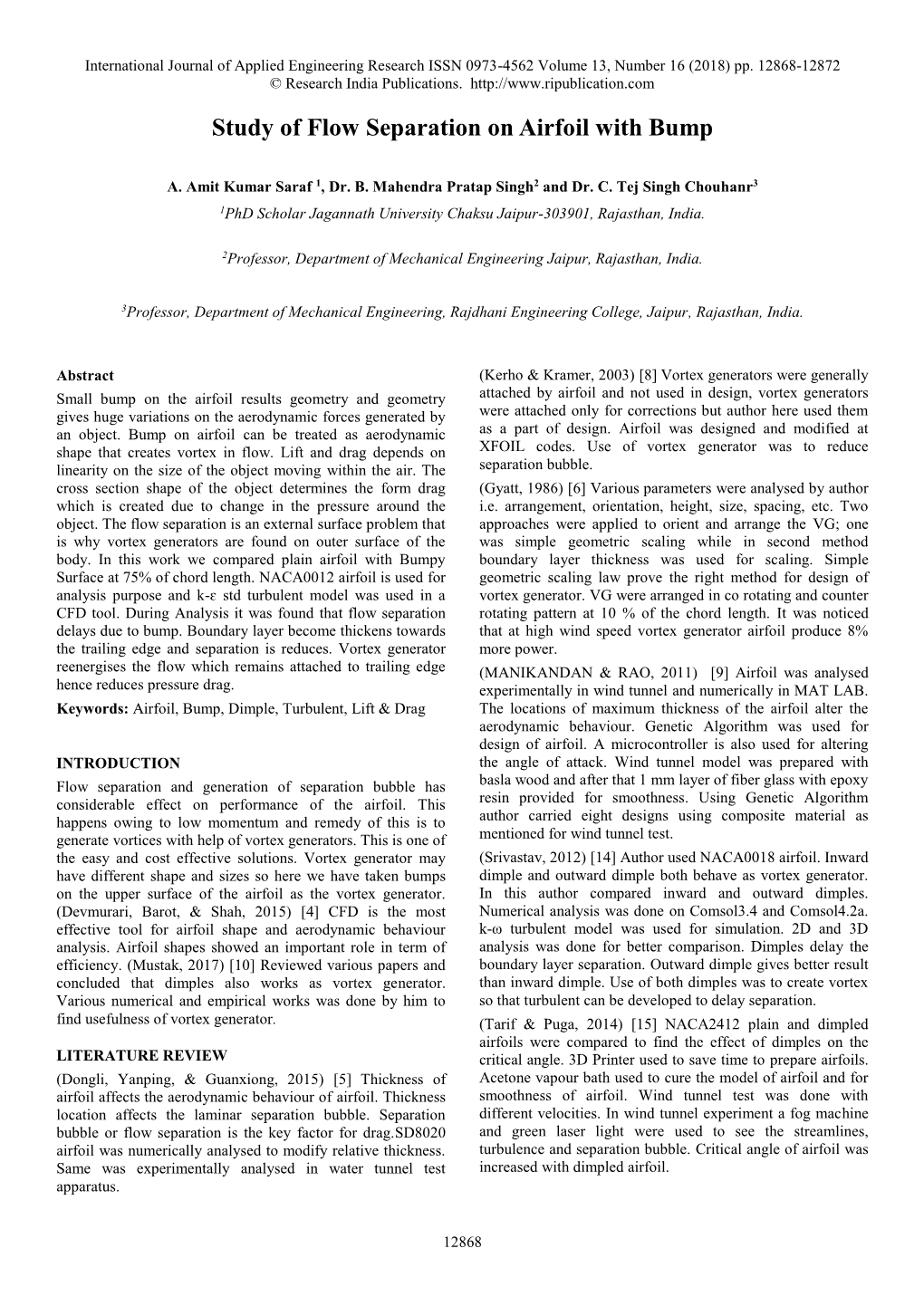 Study of Flow Separation on Airfoil with Bump