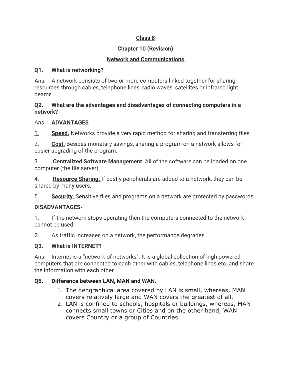 (Revision) Network and Communications Q1. What Is Networking? Ans