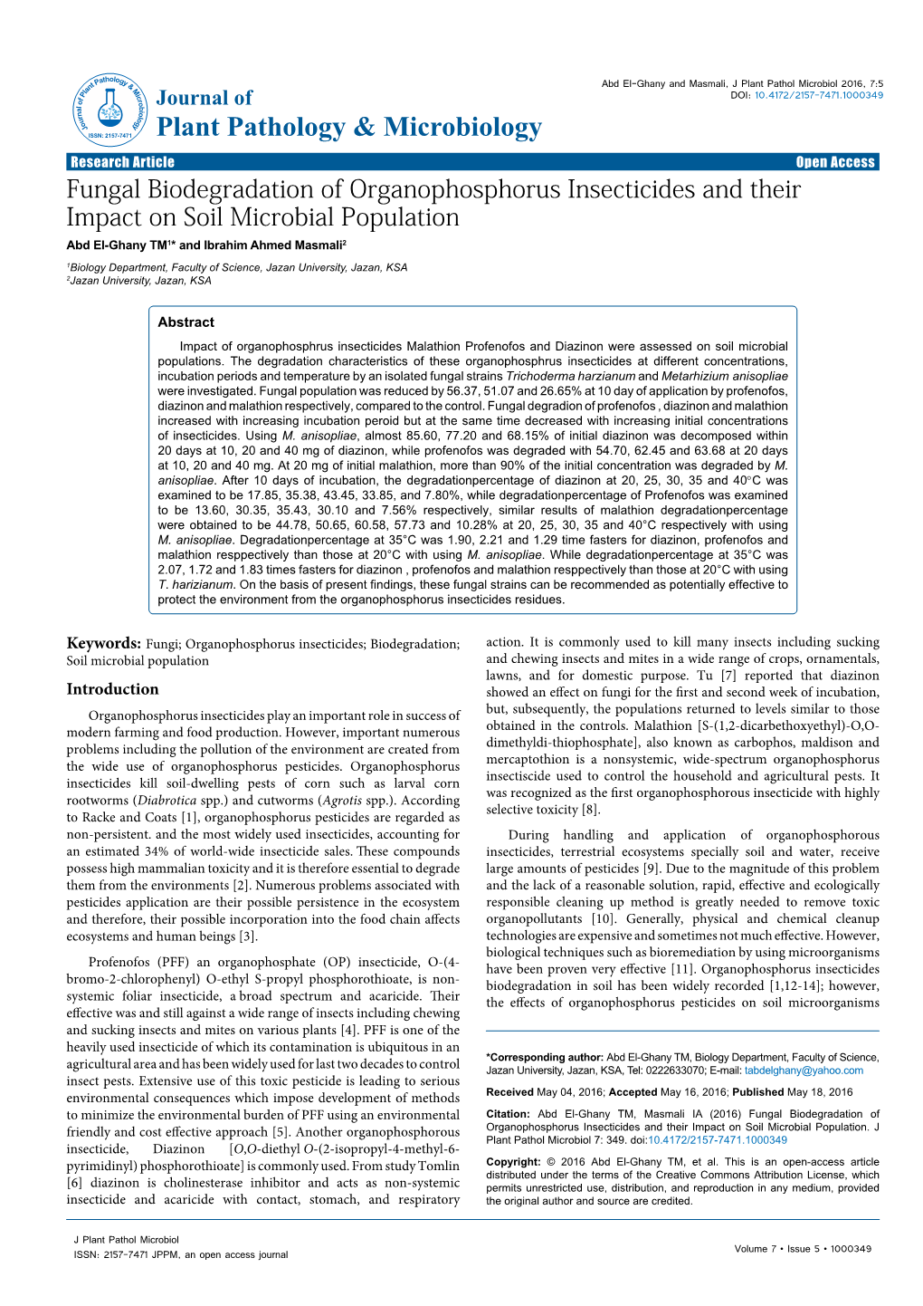 Fungal Biodegradation of Organophosphorus Insecticides