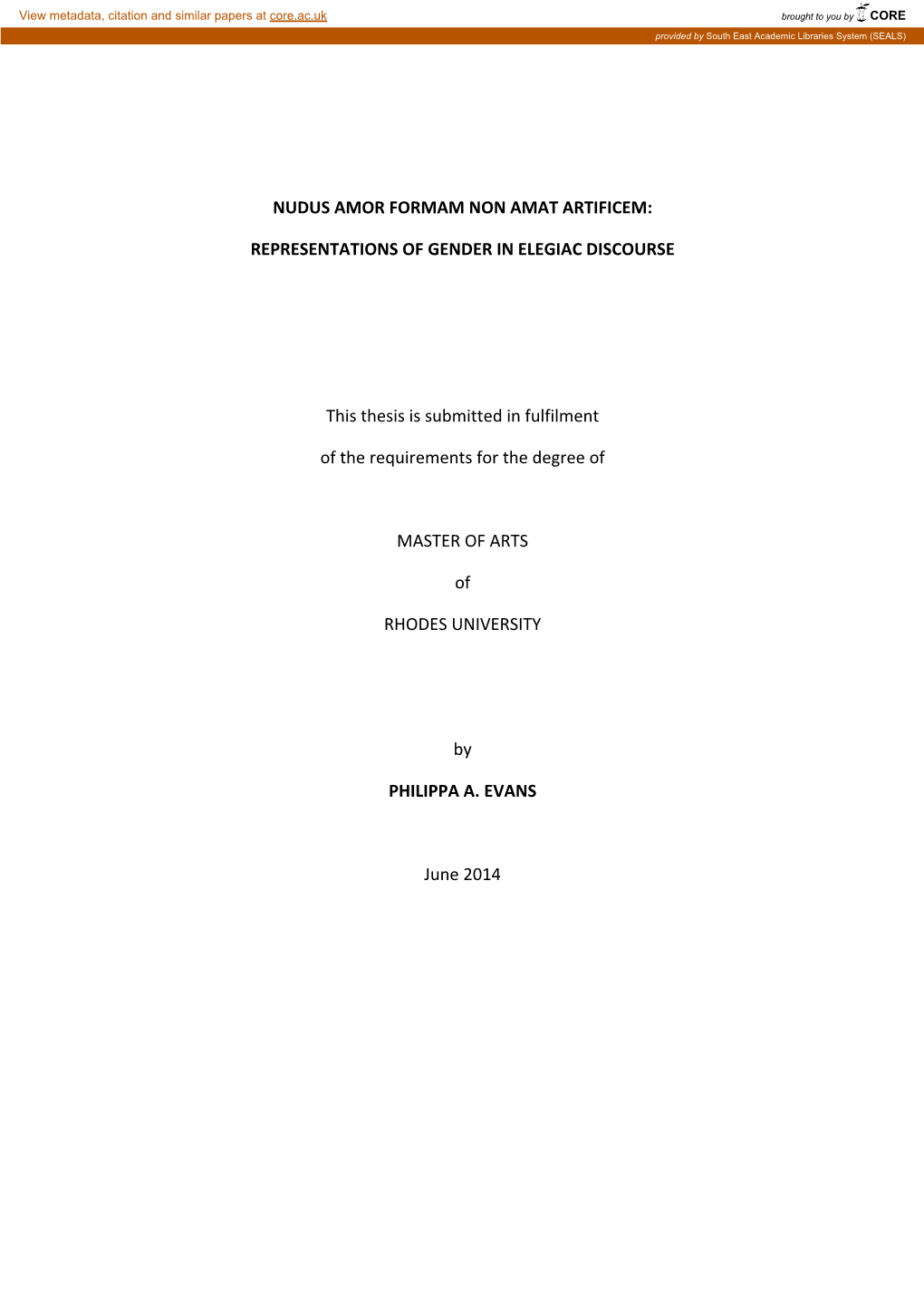 Representations of Gender in Elegiac Discourse