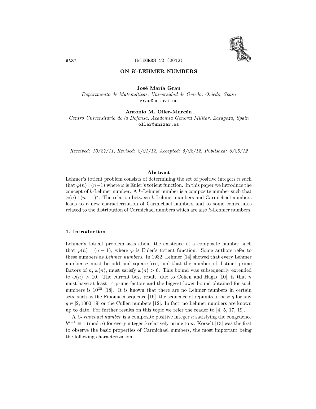 José Marıa Grau Departmento De Matemáticas, Universidad De