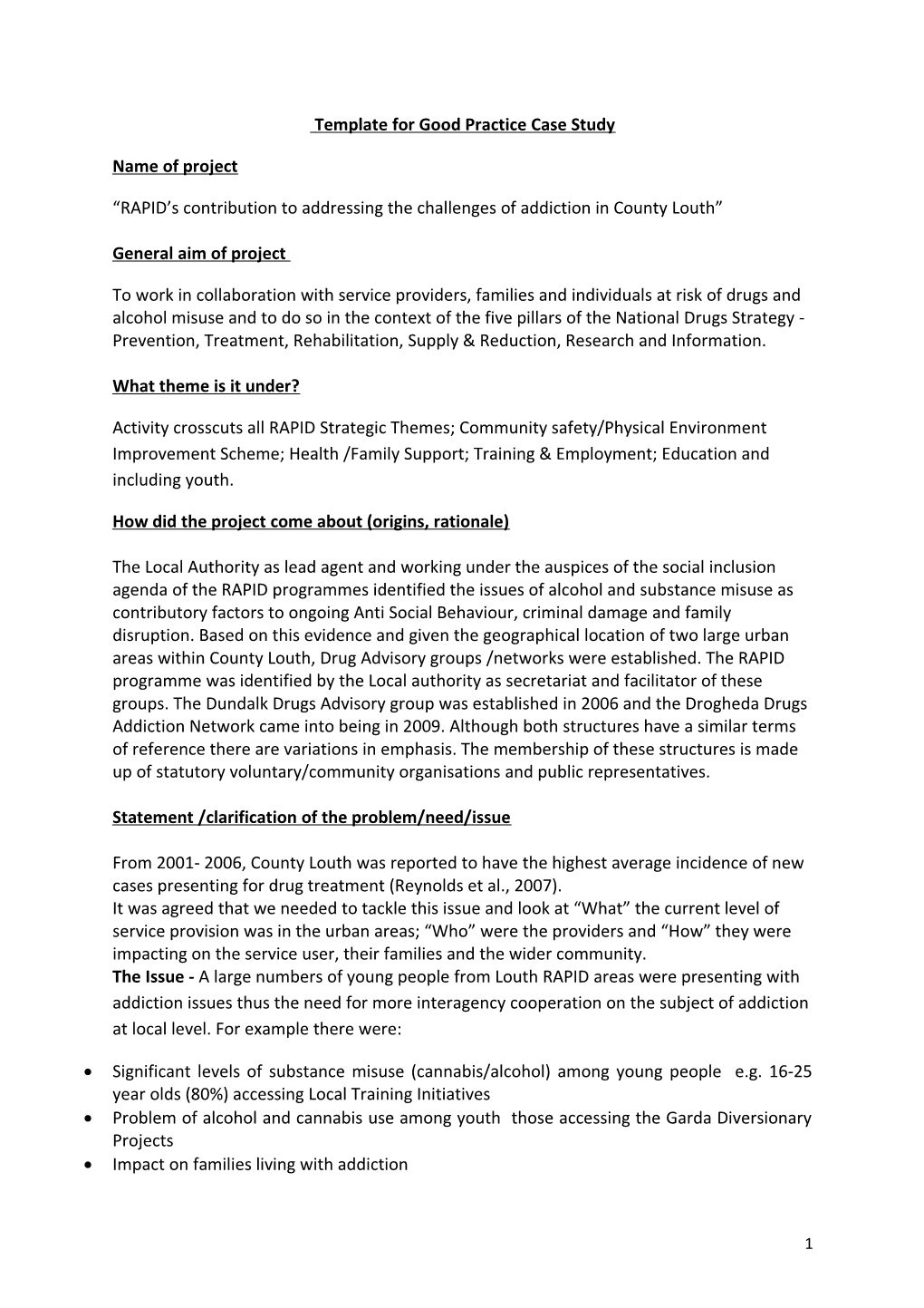 DRAFT Template for Good Practice Case Study