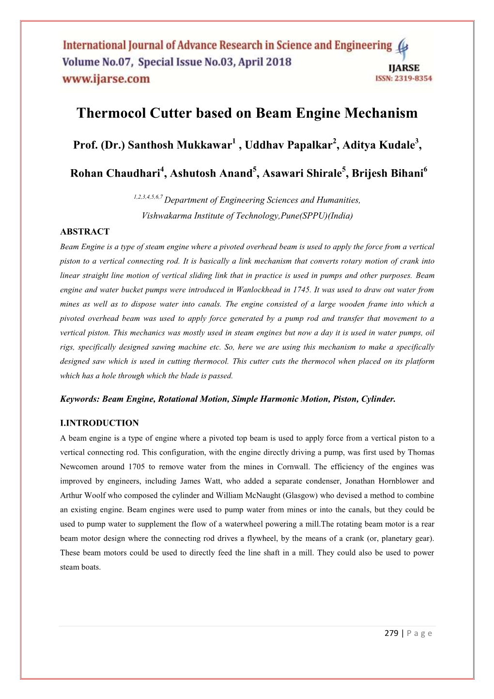 Thermocol Cutter Based on Beam Engine Mechanism