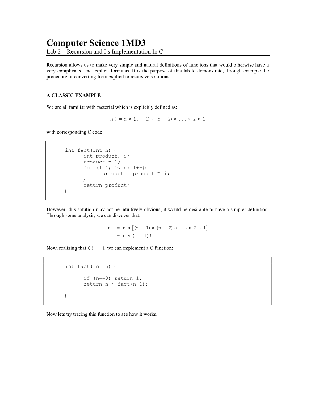 Recursion and Its Implementation in C