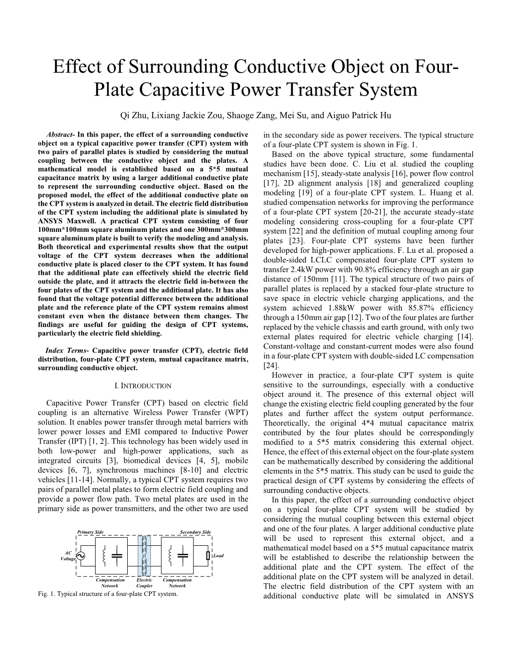 Effect of Surrounding Conductive Object on Four-Plate Capacitive