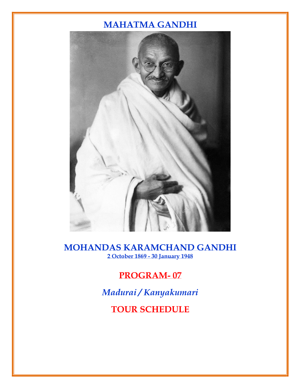 07 Madurai / Kanyakumari TOUR SCHEDULE