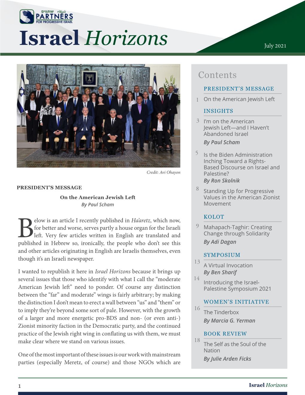 Download Current Issue of Israel Horizons