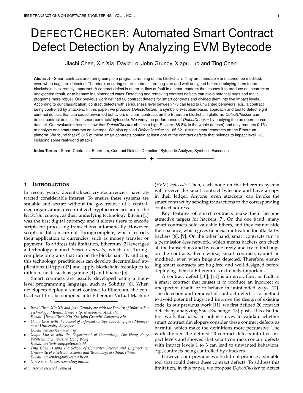 Automated Smart Contract Defect Detection by Analyzing EVM Bytecode