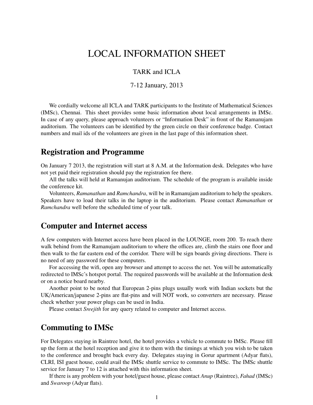 Local Information Sheet