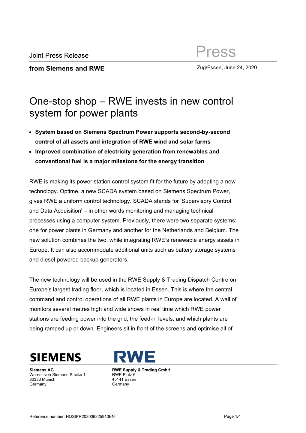 RWE Invests in New Control System for Power Plants
